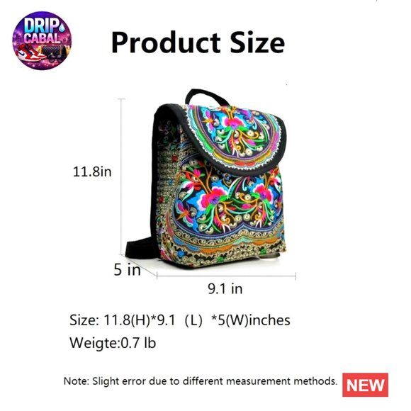 Vintage Embroidery Boho Backpack Daypack Drawstring Casual Travel Handbag